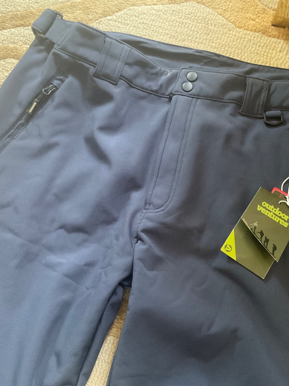 Men’s ski pants, Outdoor Ventures, NWT, Navy fleece adjustable waist pockets,